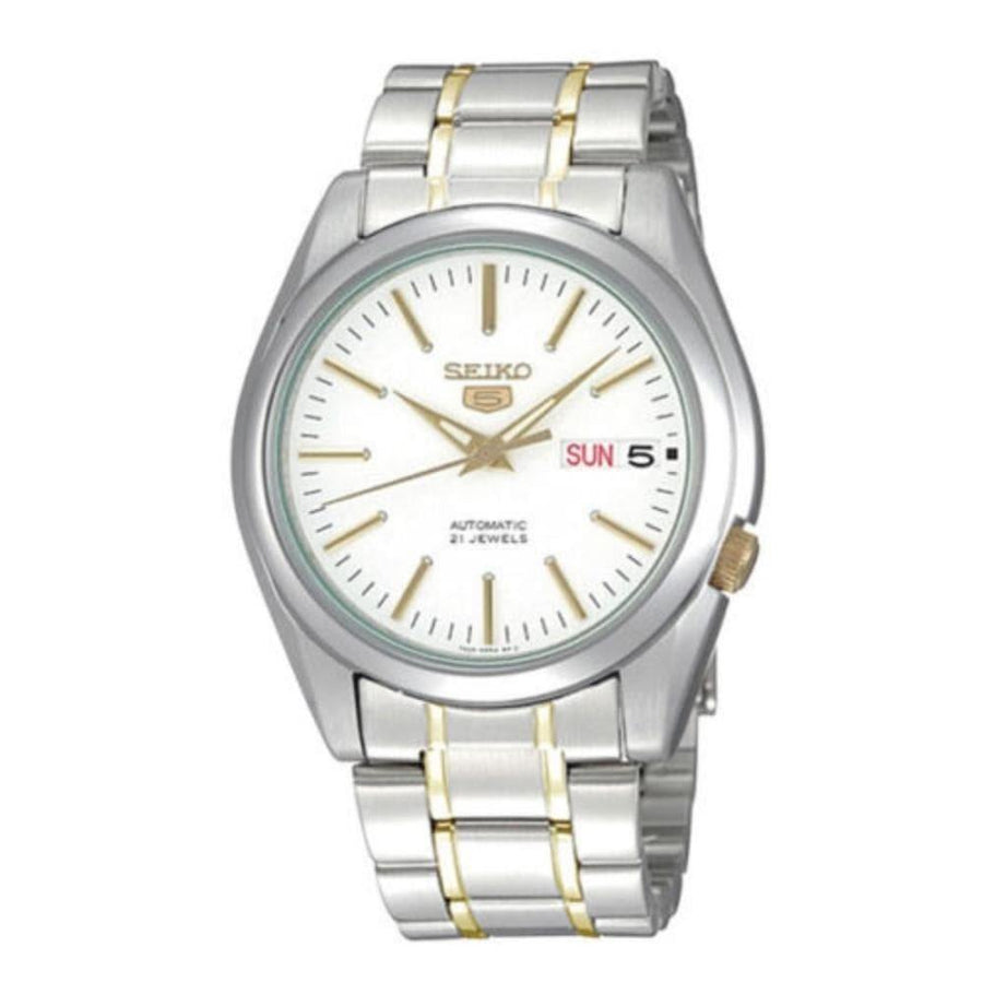 Seiko 5 Classic Men's Size White Dial 2 Tone Gold Plated Stainless Steel Strap Watch SNKL47K1 - Prestige