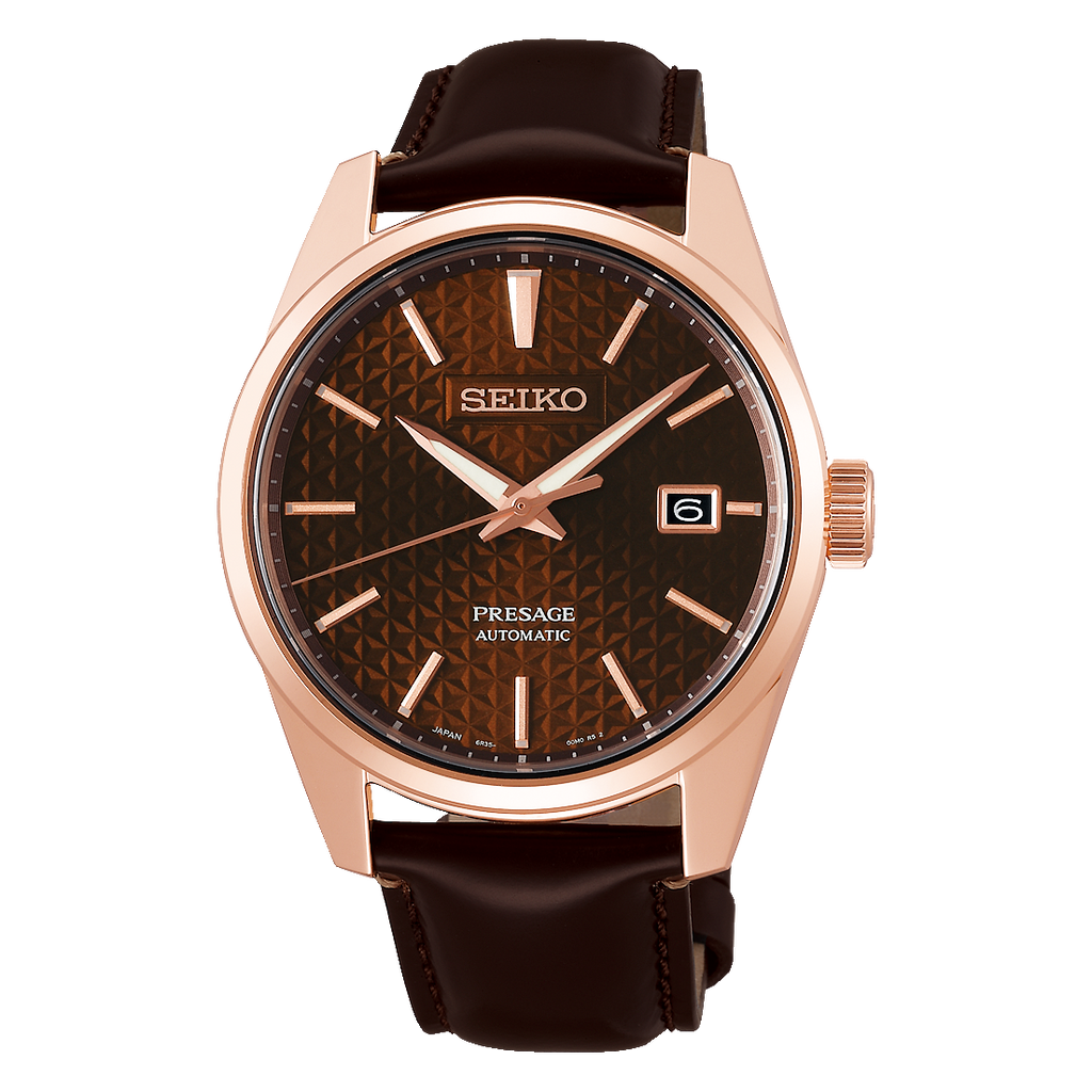 Seiko Japan Made Presage Sharp Edged Series Susutake Brown Men's Leather Strap Watch SPB170J1 - Prestige