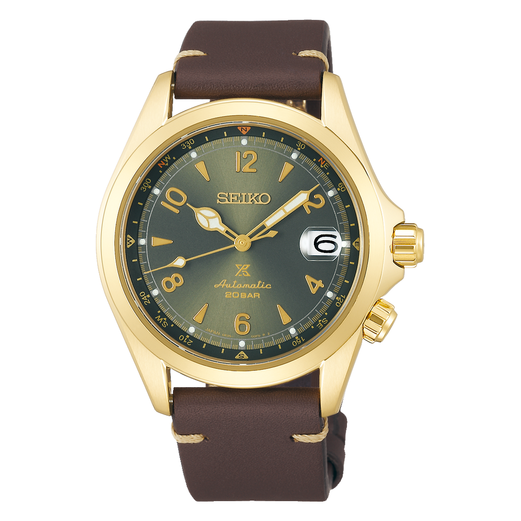 Seiko Japan Made Prospex Alpinist Green Gold Plated Men's Leather Strap Watch SPB210J1 - Prestige