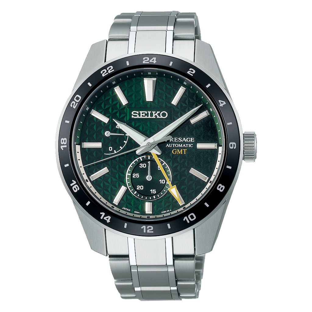 Seiko JAPAN Made Presage Sharp Edged Series Tokiwa Green GMT Men's Stainless Steel Watch SPB219J1 - Prestige