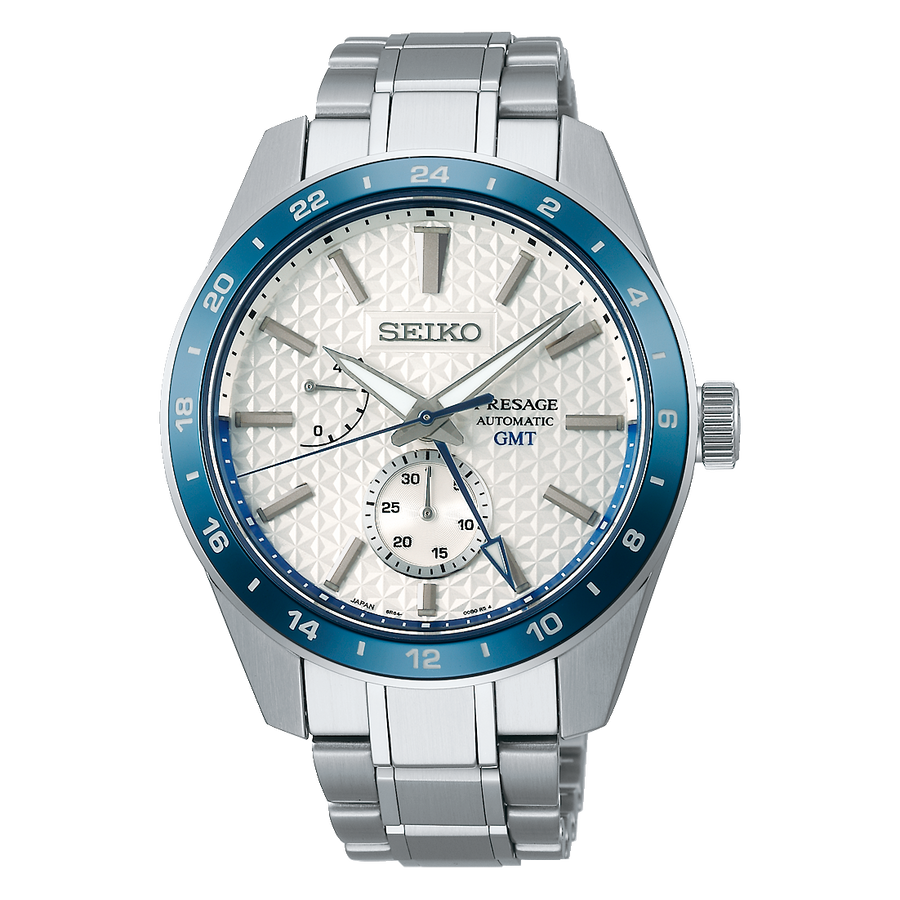 Seiko Presage Sharp Edged Series Limited Edition Asanoha White GMT Men's Stainless Steel Watch SPB223J1 - Prestige