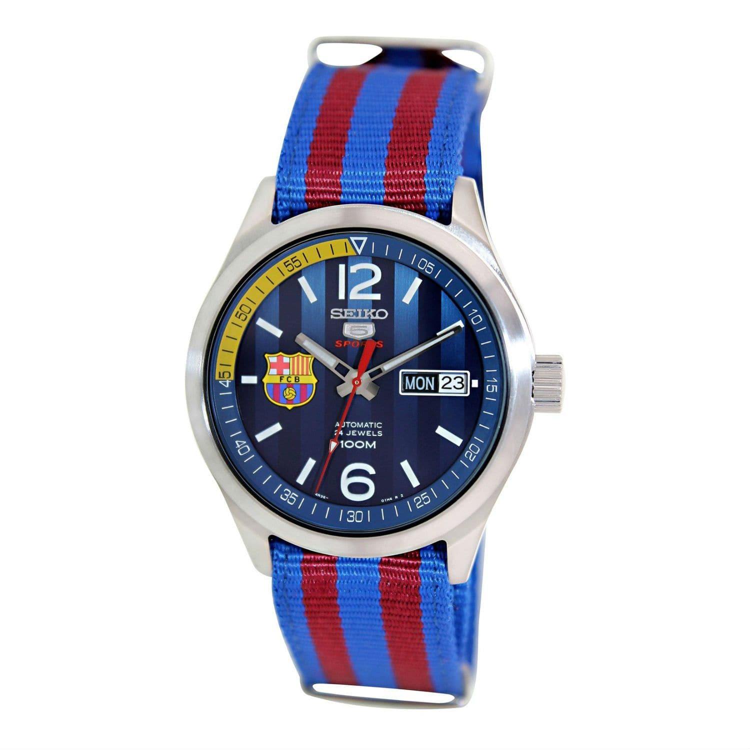 Seiko 5 Sports FC Barcelona 100M Blue Dial Men's Watch Nylon Strap SRP303K1 - Prestige
