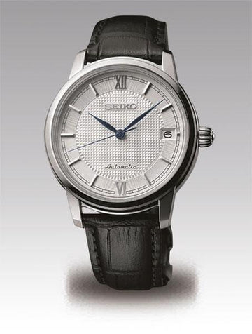 Seiko Japan Made Pre Presage Silver Dial Ladies Black Leather Strap Watch SRP861J1 Prestige