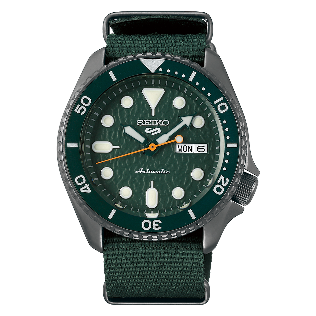 Seiko 5 Sports 100M Automatic Men's Watch Avocado All Green Nylon Strap SRPD77K1 - Prestige