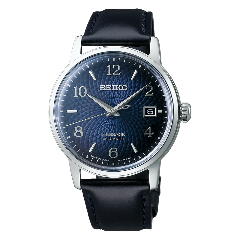 Seiko Presage Cocktail Time Manhattan Blue Men's Leather Strap Watch SRPE43J1 - Prestige