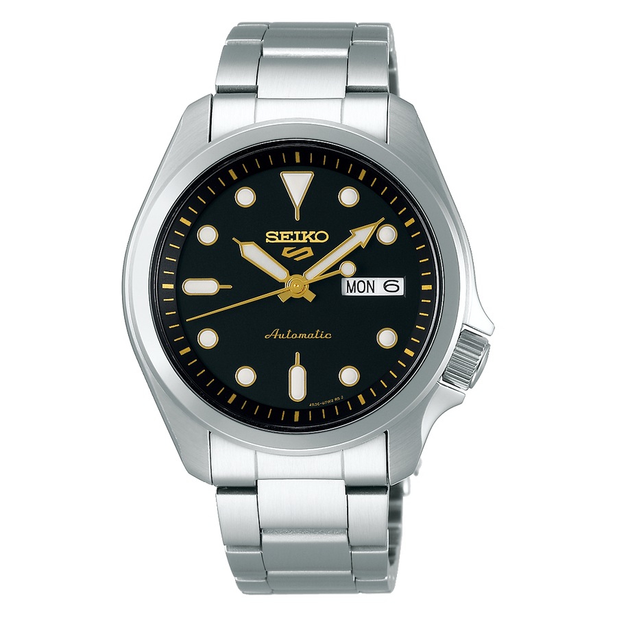 Seiko 5 Sports 100M Automatic Men's Watch Black Dial Gold Accents SRPE57K1 - Prestige