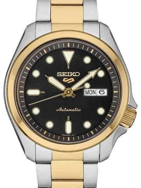 Seiko 5 Sports 100M Automatic Men's Watch Black Dial 2 Tone Gold Plated SRPE60K1 - Prestige