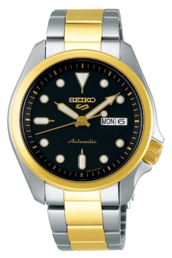 Seiko 5 Sports 100M Automatic Men's Watch Black Dial 2 Tone Gold Plated SRPE60K1 - Prestige