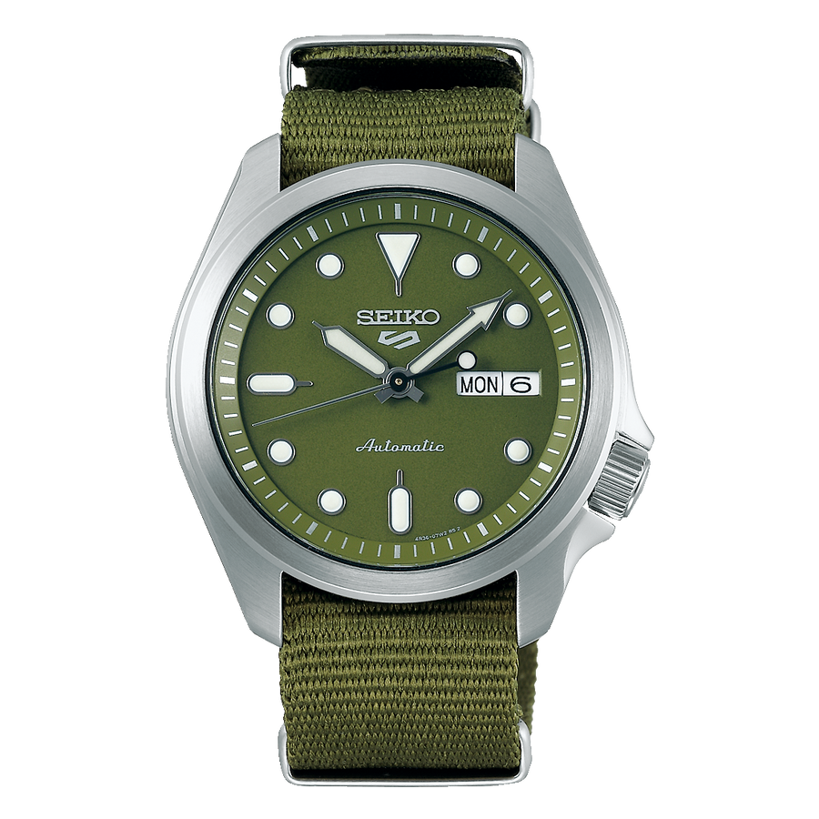 Seiko 5 Sports 100M Automatic Men's Watch Military All Green Nylon Strap SRPE65K1 - Prestige