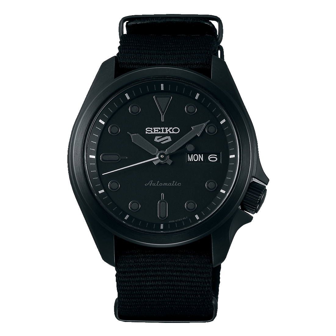 Seiko 5 Sports 100M Automatic Men's Watch Stealth All BLACK Nylon Strap SRPE69K1 - Prestige