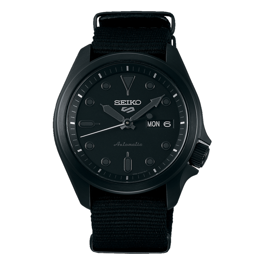 Seiko 5 Sports 100M Automatic Men's Watch Stealth All BLACK Nylon Strap SRPE69K1 - Prestige