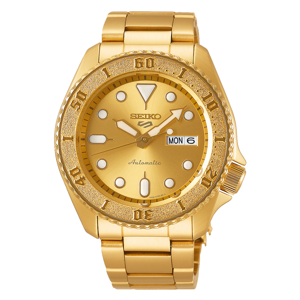 Seiko 5 Sports 100M Automatic Men's Watch All Gold Plated SRPE74K1 - Prestige