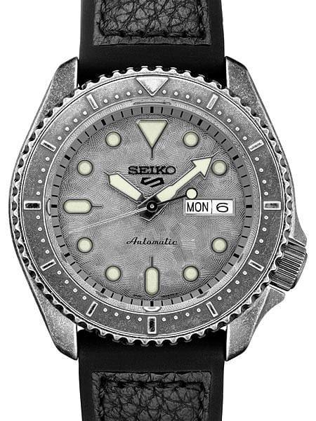 Seiko 5 Sports 100M Automatic Grey Doomsday Bezel Dial Men's Black Leather Strap Watch SRPE79K1 - Prestige