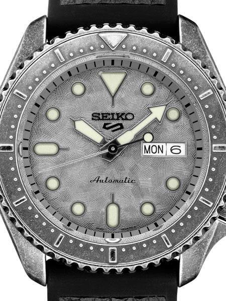 Seiko 5 Sports 100M Automatic Grey Doomsday Bezel Dial Men's Black Leather Strap Watch SRPE79K1 - Prestige