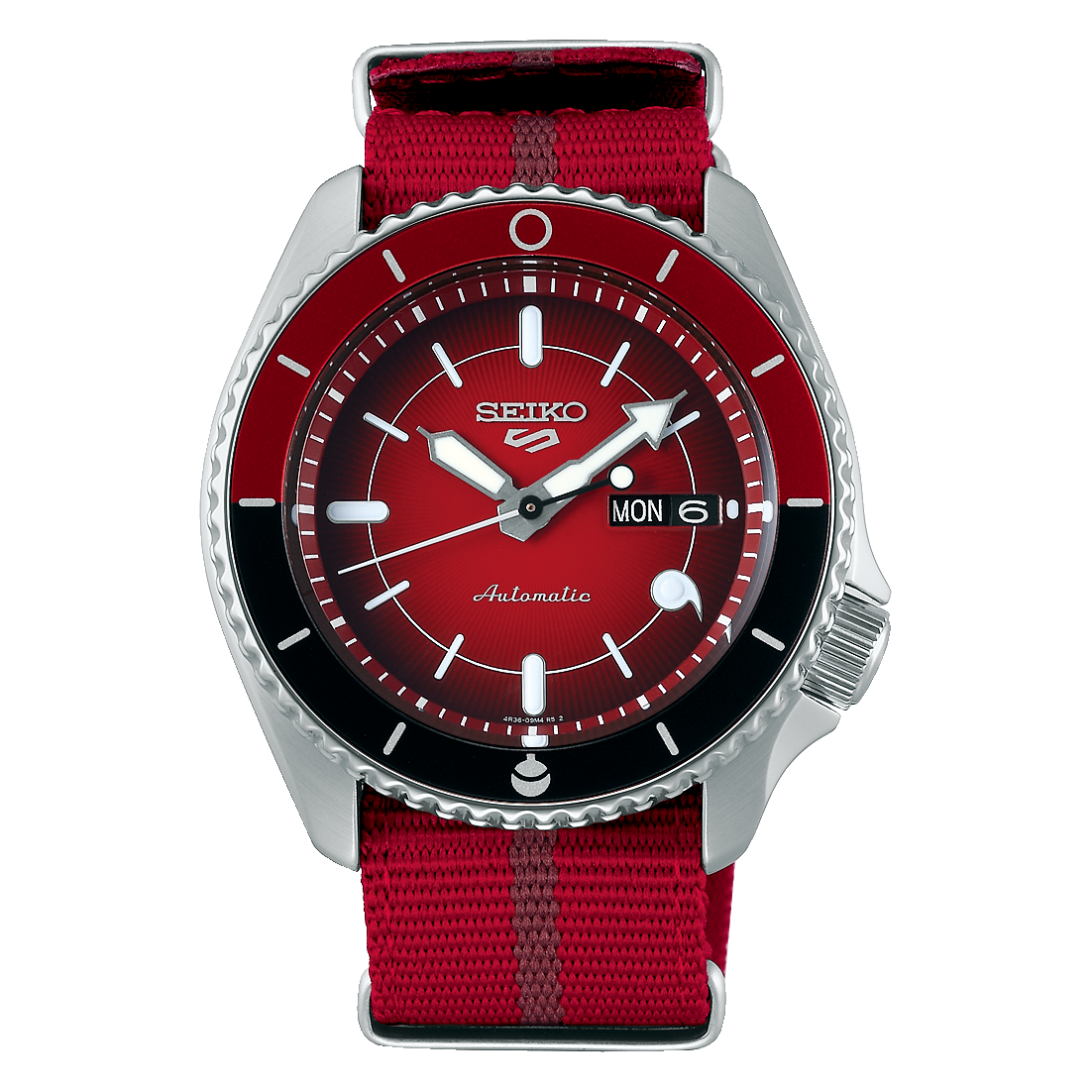 Seiko 5 Sports 100M LE Boruto's Sarada Automatic Men's Watch Red Dial Nylon Strap SRPF67K1 - Prestige