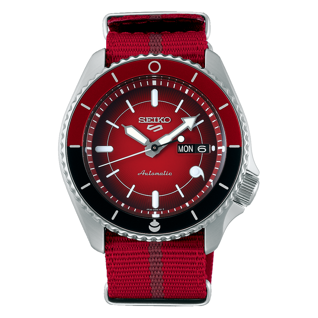 Seiko 5 Sports 100M LE Boruto's Sarada Automatic Men's Watch Red Dial Nylon Strap SRPF67K1 - Prestige