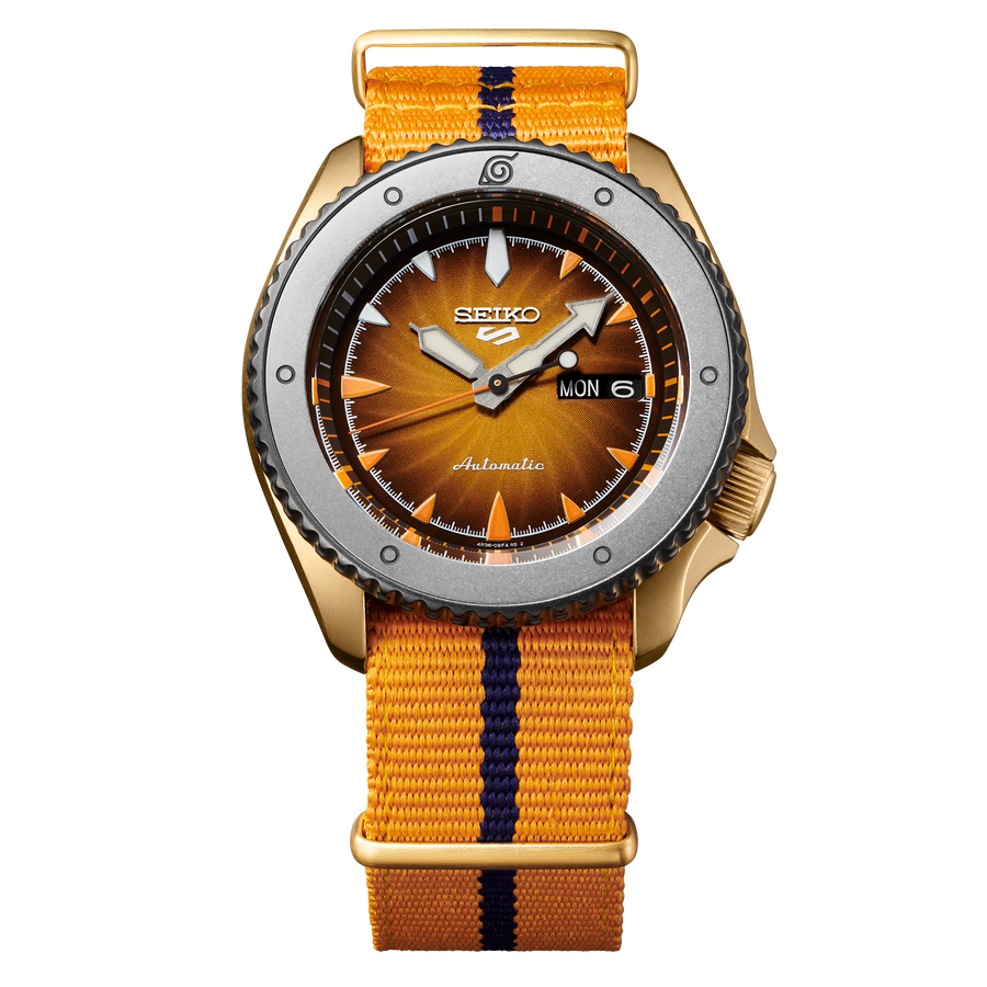 Seiko 5 Sports 100M Naruto Uzumaki LE Automatic Men's Watch Orange Dial Nylon Strap SRPF70K1 - Prestige