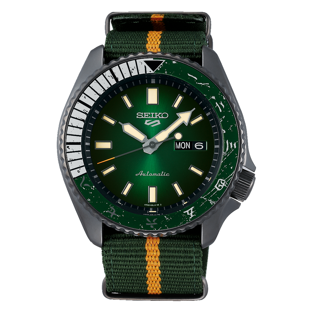 Seiko 5 Sports 100M Naruto LE Rock Lee Automatic Men's Watch Green Dial Nylon Strap SRPF73K1 - Prestige