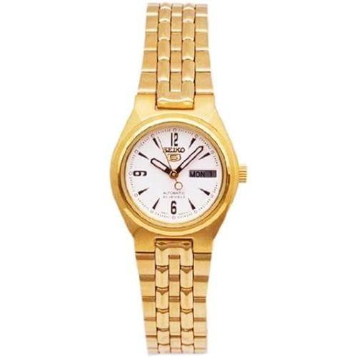 Seiko 5 Classic Ladies Size White Dial Gold Plated Stainless Steel Strap Watch SYMA22K1 - Prestige