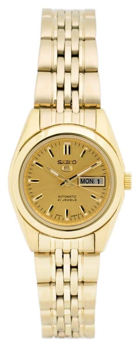 Seiko 5 Classic Ladies Size Gold Dial Gold Plated Stainless Steel Strap Watch SYMA38K1 - Prestige