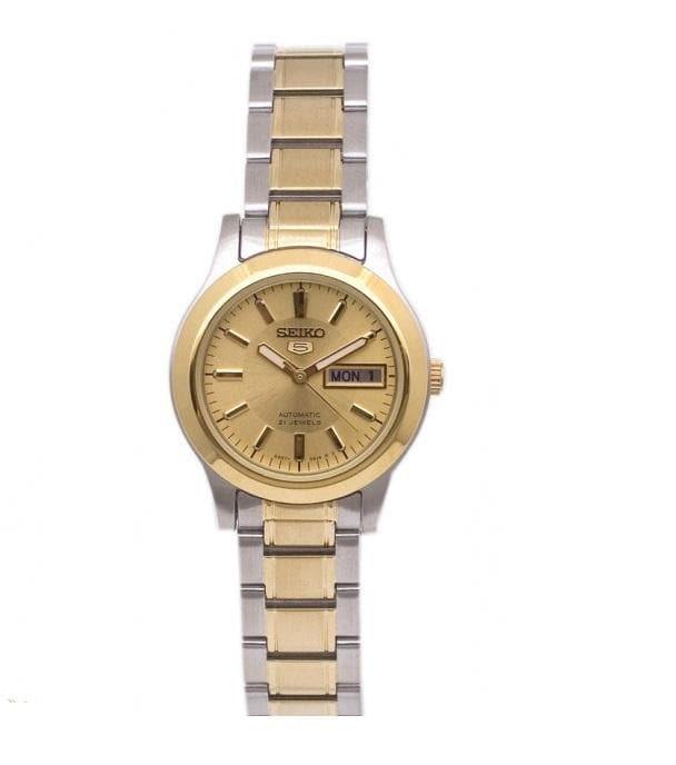 Seiko 5 Classic Ladies Size Gold Dial 2 Tone Gold Plated Stainless Steel Strap Watch SYMD92K1 - Prestige