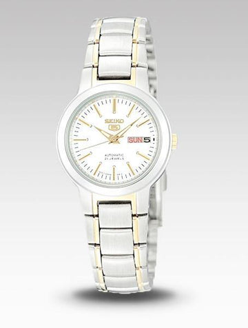 Seiko 5 Classic Ladies Size White Dial 2 Tone Gold Plated Stainless Steel Strap Watch SYME44K1 - Prestige