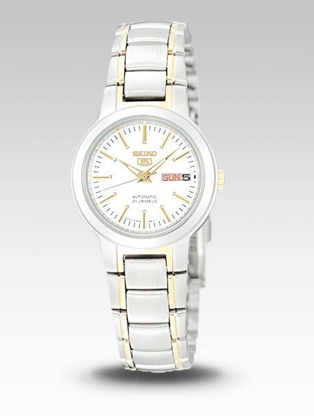 Seiko 5 Classic White Dial Couple's 2 tone Gold Plated Stainless Steel Watch Set SNKL47K1+SYME44K1 - Prestige