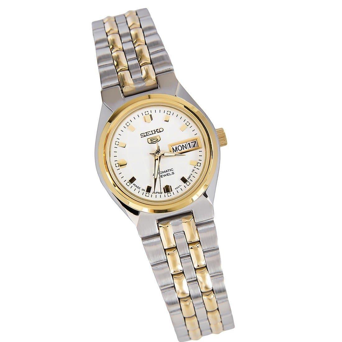 Seiko 5 Classic Ladies Size White Dial 2 Tone Gold Plated Stainless Steel Strap Watch SYMK44K1 - Prestige