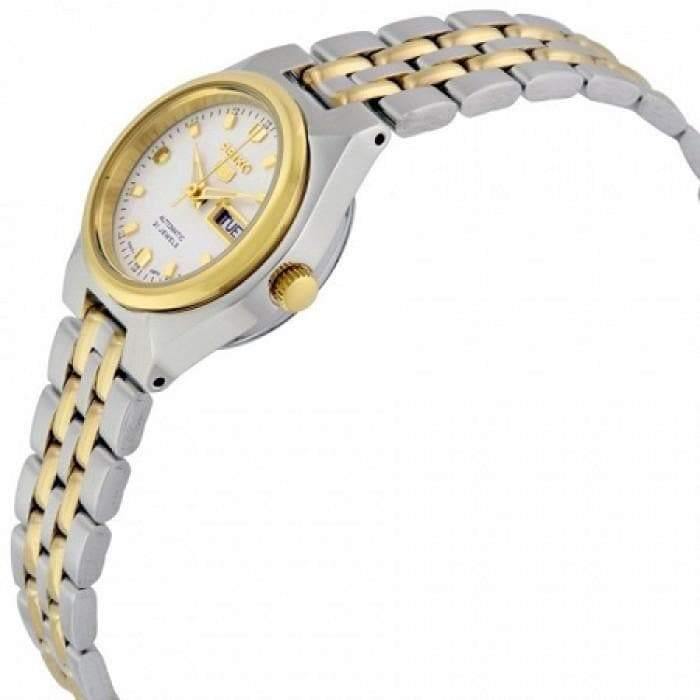 Seiko 5 Classic White Dial Couple's 2 tone Gold Plated Stainless Steel Watch Set SNKL24K1+SYMK44K1 - Prestige