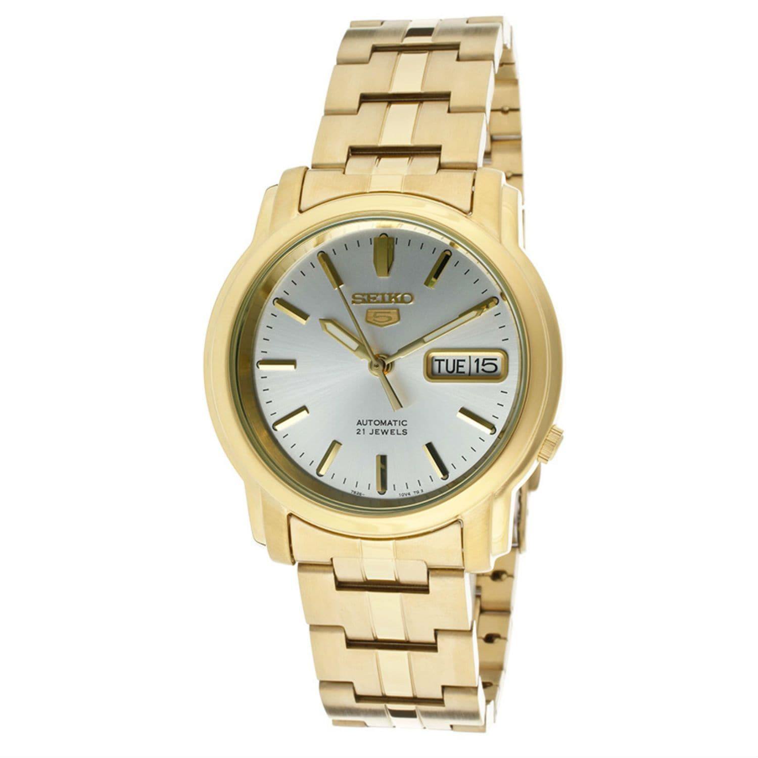 Seiko 5 Classic Men's Size Silver Dial Gold Plated Stainless Steel Strap Watch SNKK74K1 - Prestige