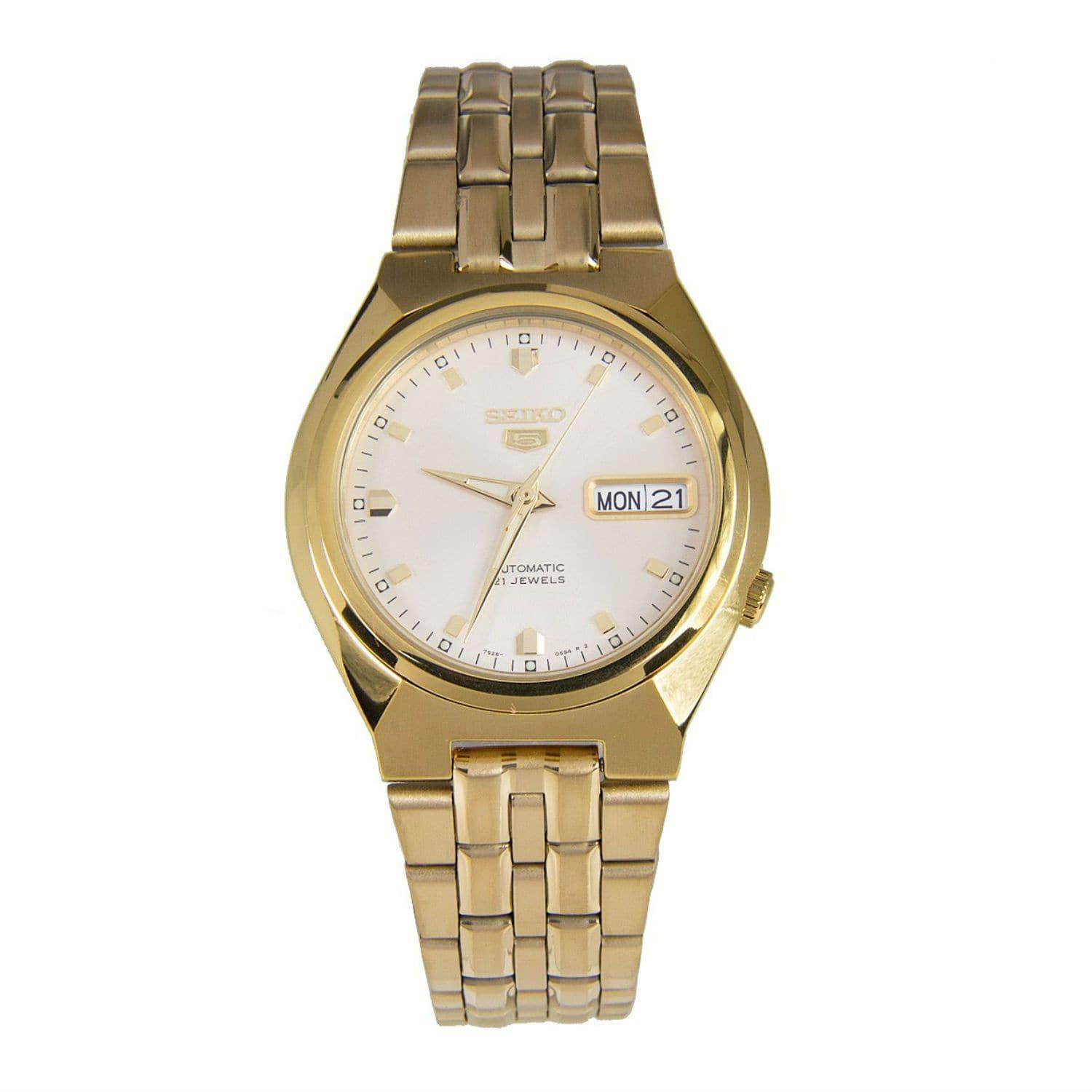 Seiko 5 Classic Men's Size White Dial Gold Plated Stainless Steel Strap Watch SNKL26K1 - Prestige