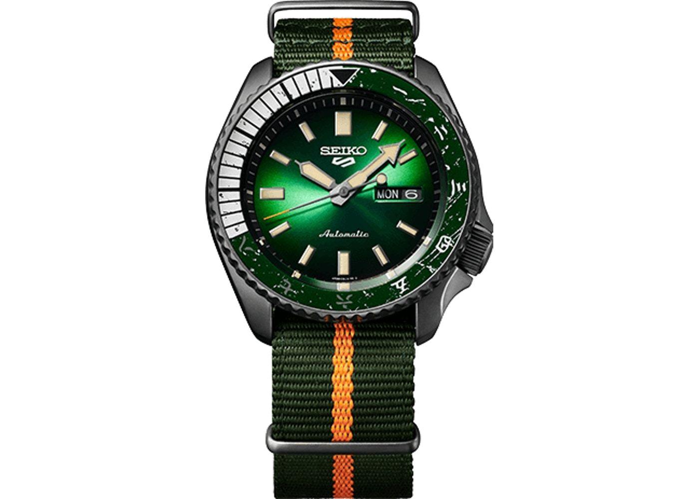 Seiko 5 Sports 100M Naruto LE Rock Lee Automatic Men's Watch Green Dial Nylon Strap SRPF73K1 - Prestige