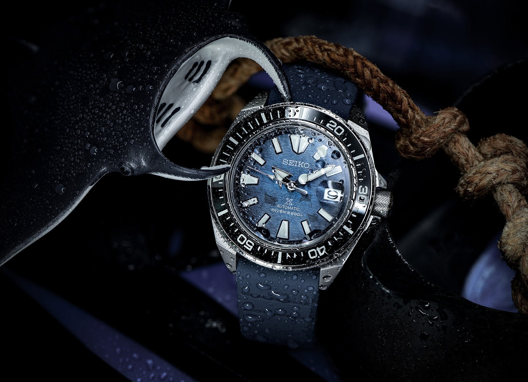 Seiko SE Save the Ocean Dark Manta Ray King Samurai Diver's Men's Rubber Strap Watch SRPF79K1 - Prestige