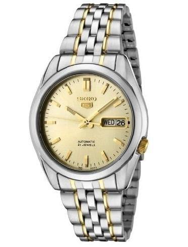 Seiko 5 Classic Men's Size Gold Dial 2 Tone Gold Plated Stainless Steel Strap Watch SNK365K1 - Prestige