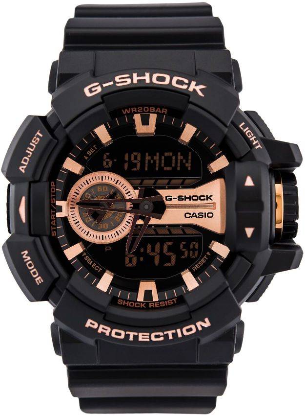 Casio G-Shock Big Case Anadigi Black x Rose Gold Tone Accents Watch GA400GB-1A4DR - Prestige