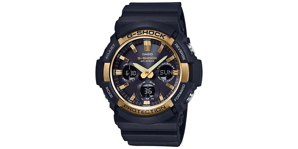Casio G-Shock Standard Anadigi Black x Gold Bezel Accents Watch GAS100G-1A - Prestige