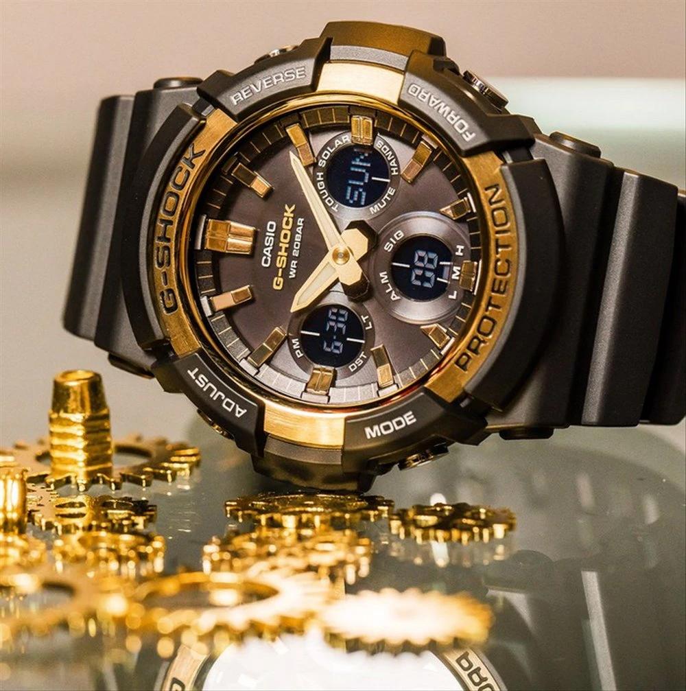 Casio G-Shock Standard Anadigi Black x Gold Bezel Accents Watch GAS100G-1A - Prestige