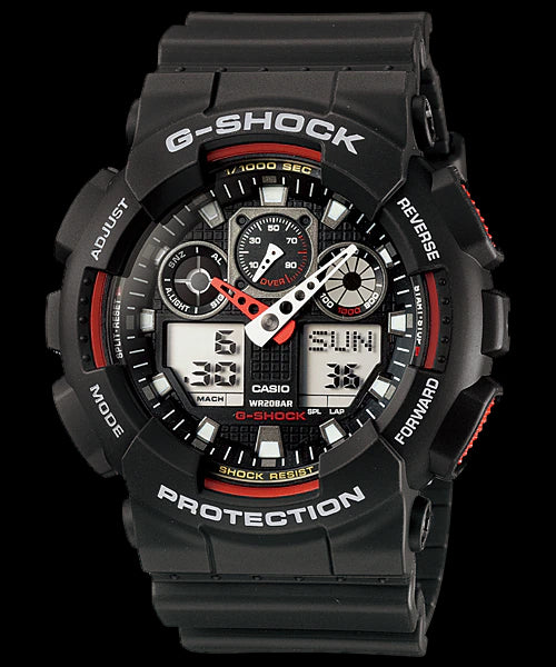 Casio G-Shock Analog-Digital Black x Red Accents Watch GA100-1A4DR - Prestige