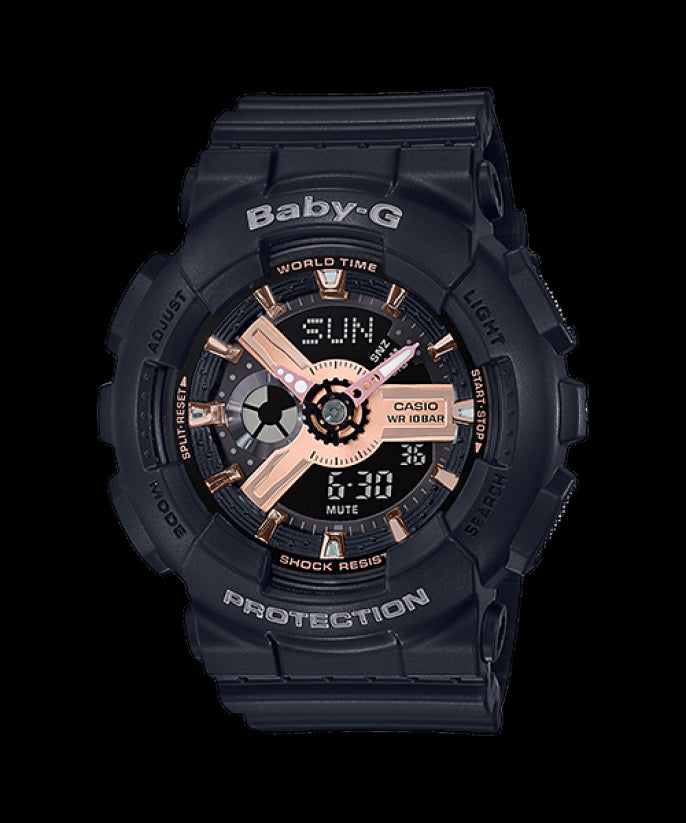 Casio Baby-G BA110 Series Anadigi Black x Rose Gold Watch BA110RG-1ADR - Prestige
