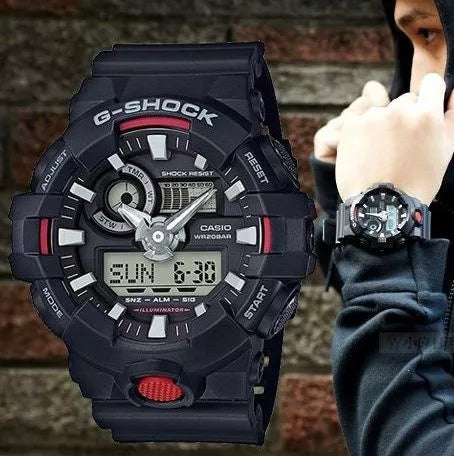 Casio G-Shock Standard Analog-Digital Black x Red x Grey Accents Last Dance Watch GA700-1ADR - Prestige