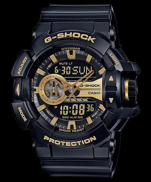 Casio G-Shock Big Case Anadigi Black x Gold Tone Accents Watch GA400GB-1A9DR - Prestige
