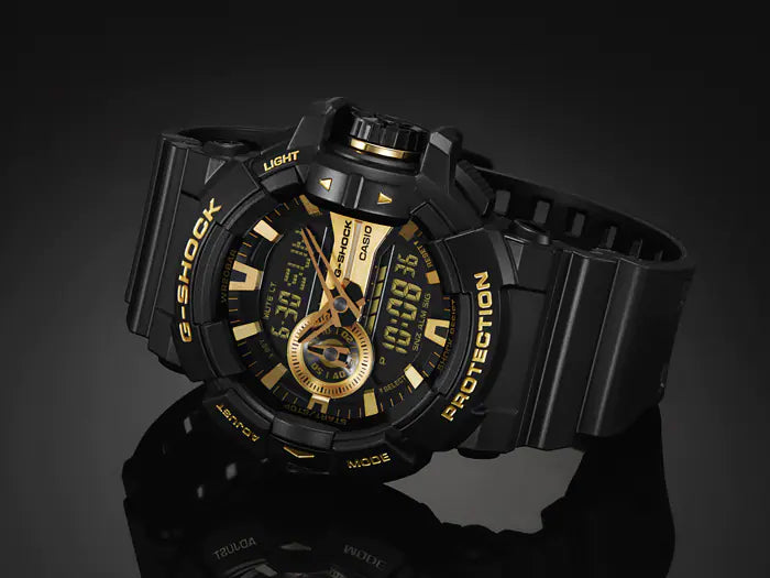 Casio G-Shock Big Case Anadigi Black x Gold Tone Accents Watch GA400GB-1A9DR - Prestige