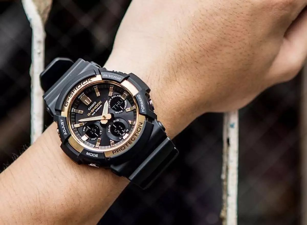 Casio G-Shock Standard Anadigi Black x Gold Bezel Accents Watch GAS100G-1A - Prestige