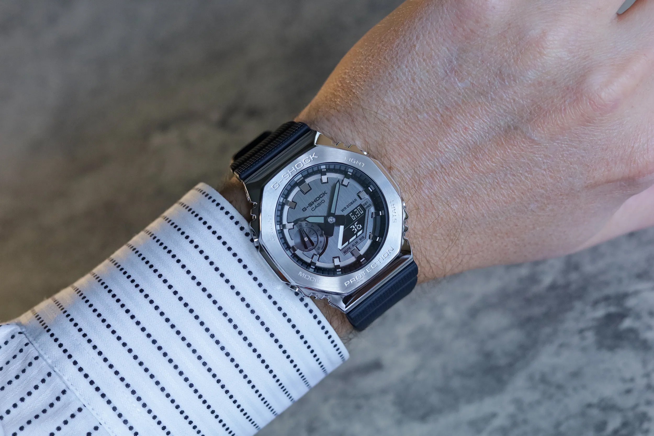 Casio G-Shock Carbon Core Guard Stainless x Grey AP CasiOak Men's Metal Case Watch GM2100-1ADR - Prestige
