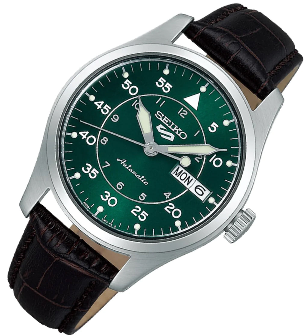 Seiko 100M Flieger Suit Style Green Dial Automatic Leather Strap Watch SRPJ89K1