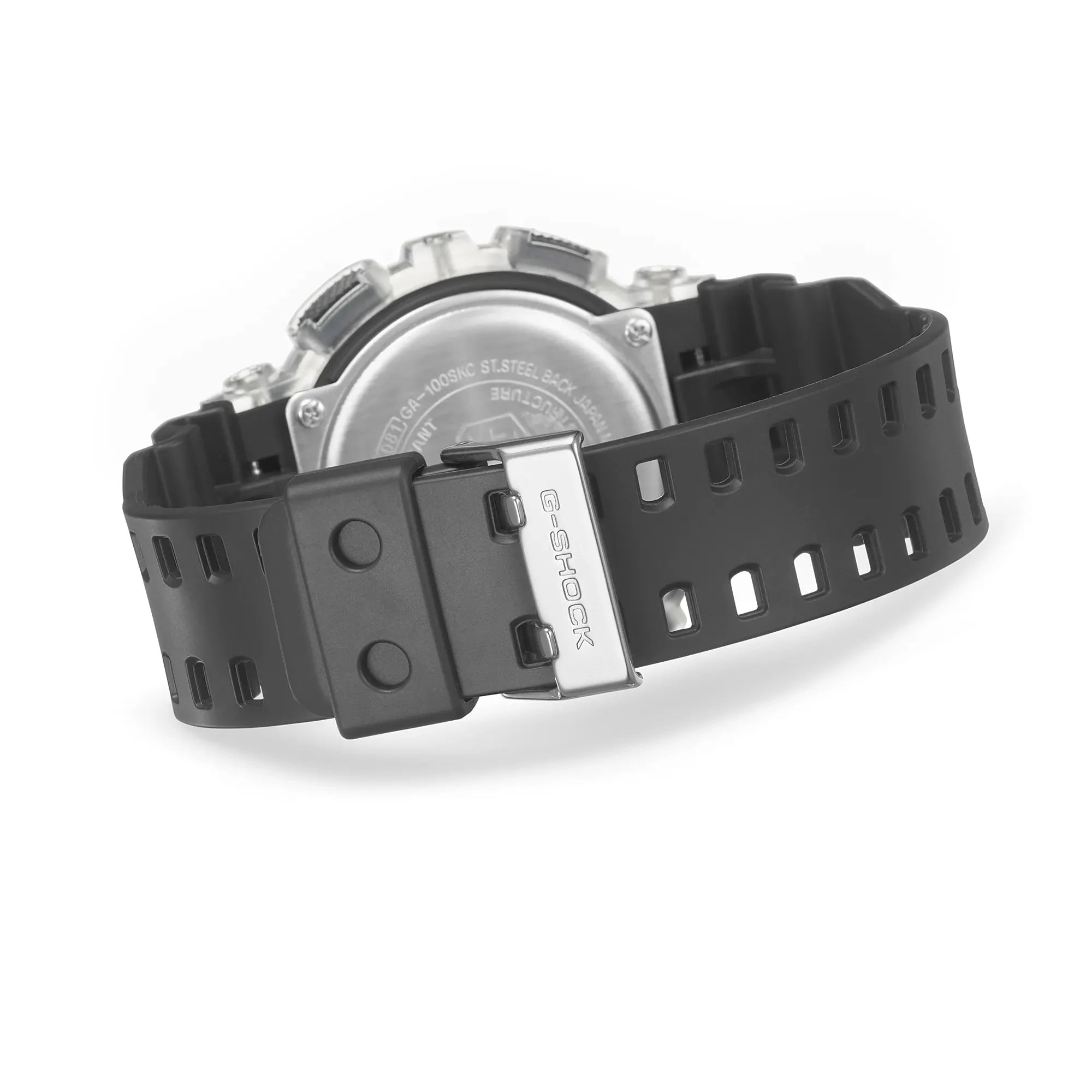 Casio G-Shock Metallic Grey Camo Camouflage Dial Translucent bezel Black Watch GA100SKC-1ADR