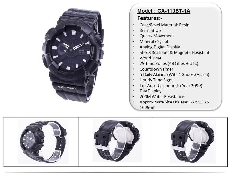 Casio G-Shock Black Out Leather Texture Series Anadigi Black Watch GA110BT-1ADR - Prestige