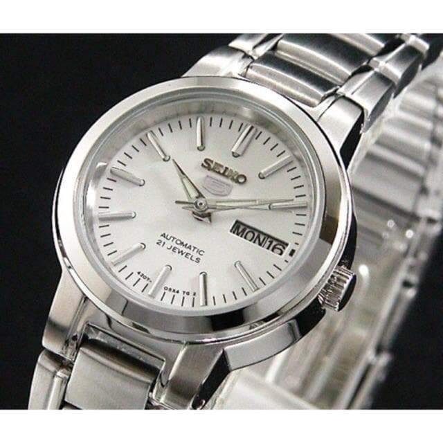 Seiko 5 Classic White Dial with Red Bar Couple's Stainless Steel Watch Set SNKK25K1+SYME39K1 - Prestige