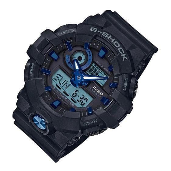 Casio G-Shock Analog-Digital Black x Metallic Blue Accents Watch GA710B-1A2DR - Prestige