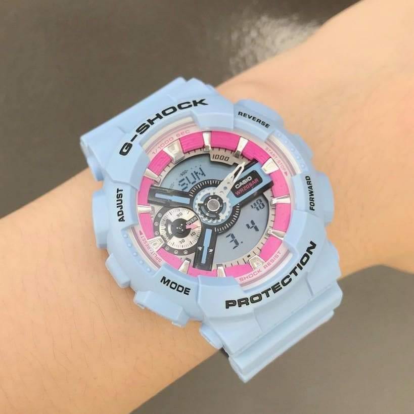 Casio G-Shock S Series Analog-Digital Baby Blue Floral Pattern Strap Ladies' Watch GMAS110F-2ADR - Prestige